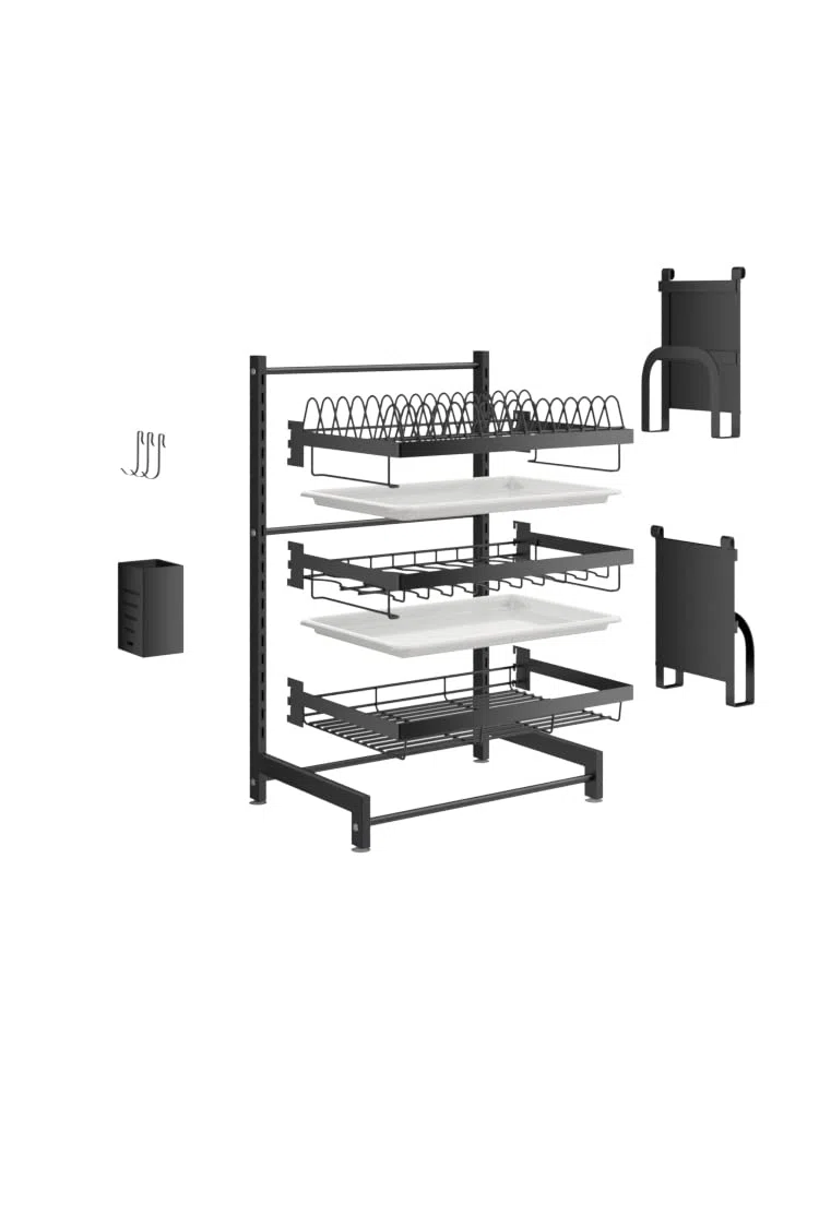 Luchs - Escurreplatos para platos/escurreplatos/estante para secar/especias/soporte para platos/organizador de cocina con rejilla de goteo (3 niveles)