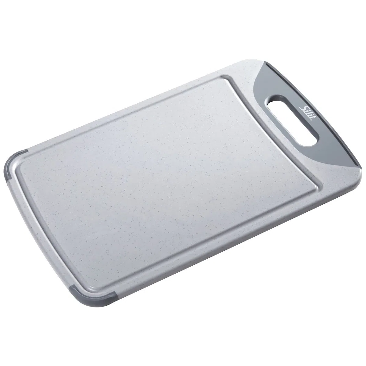 Silit -Tabla de Cortar rectangular con surco para líquidos y asa, Gris, 45 cm