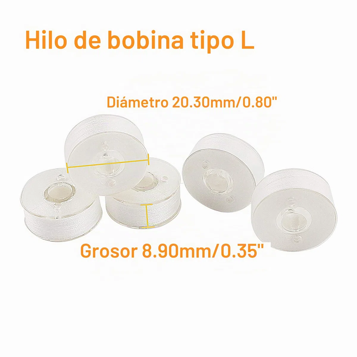 New brothread 144pcs Tipo L Tamaño (SA155) Blanco hilo de la canilla preenrollado Lado de plástico para máquinas de bordar y coser especificadas - 90wt