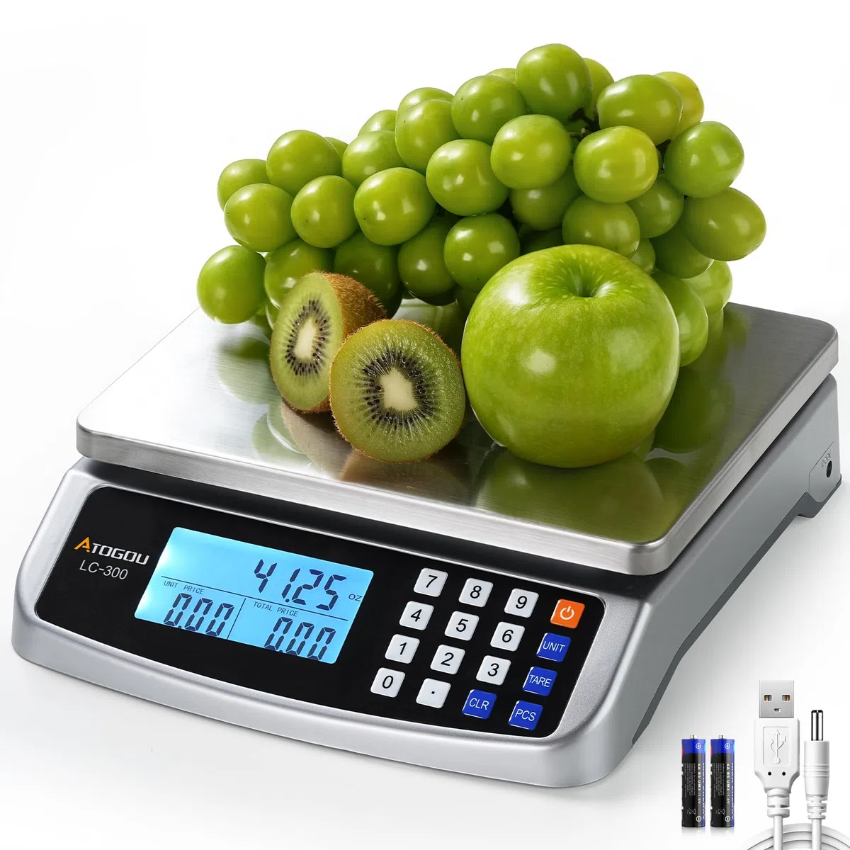 ATOGOU Báscula de alimentos de 110 libras, báscula de cocina comercial con cálculo de precios, utilizable, 0.05 oz/1 g, acero inoxidable 304, para cocinar, verduras, granja, industria, contar. LC300