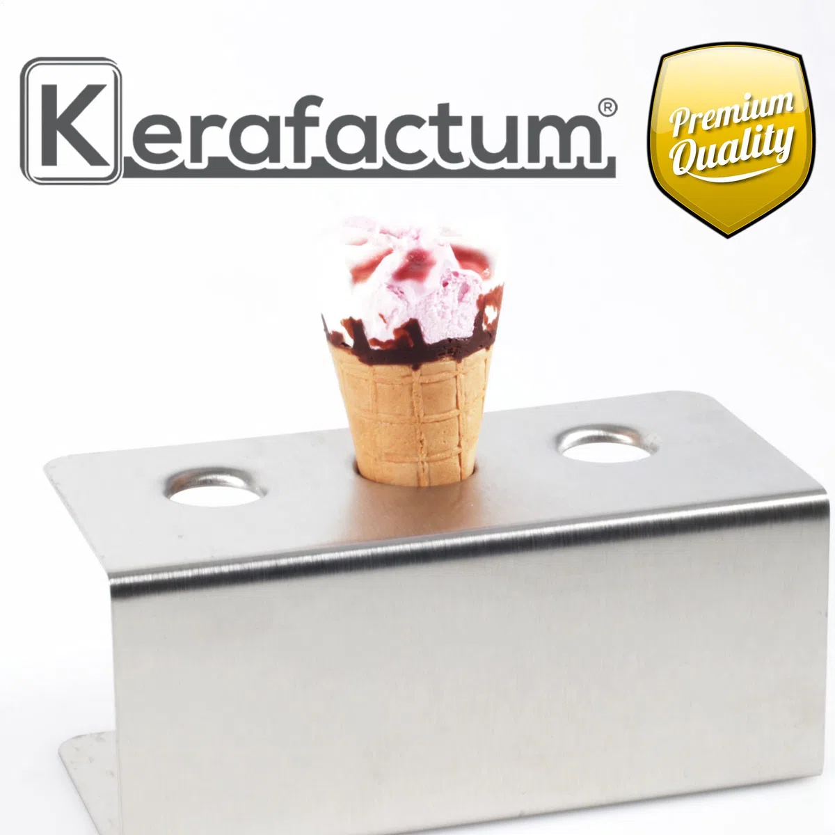 Acero inoxidable - cono de helado, titular de la galleta, galleta hielo con 3 orificios - 1 x 31 mm, 2 x 26 mm