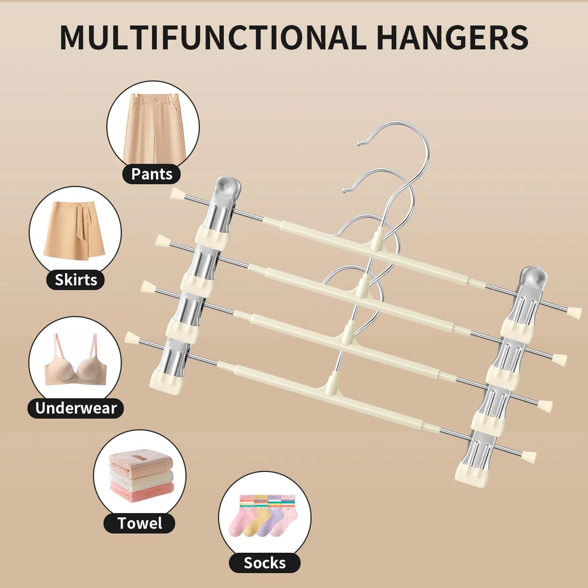 Perchas para pantalones con clips, paquete de 20 perchas ajustables para faldas para mujer, de metal negro, antideslizante, para pantalones, resistentes y ahorran espacio, para pantalones