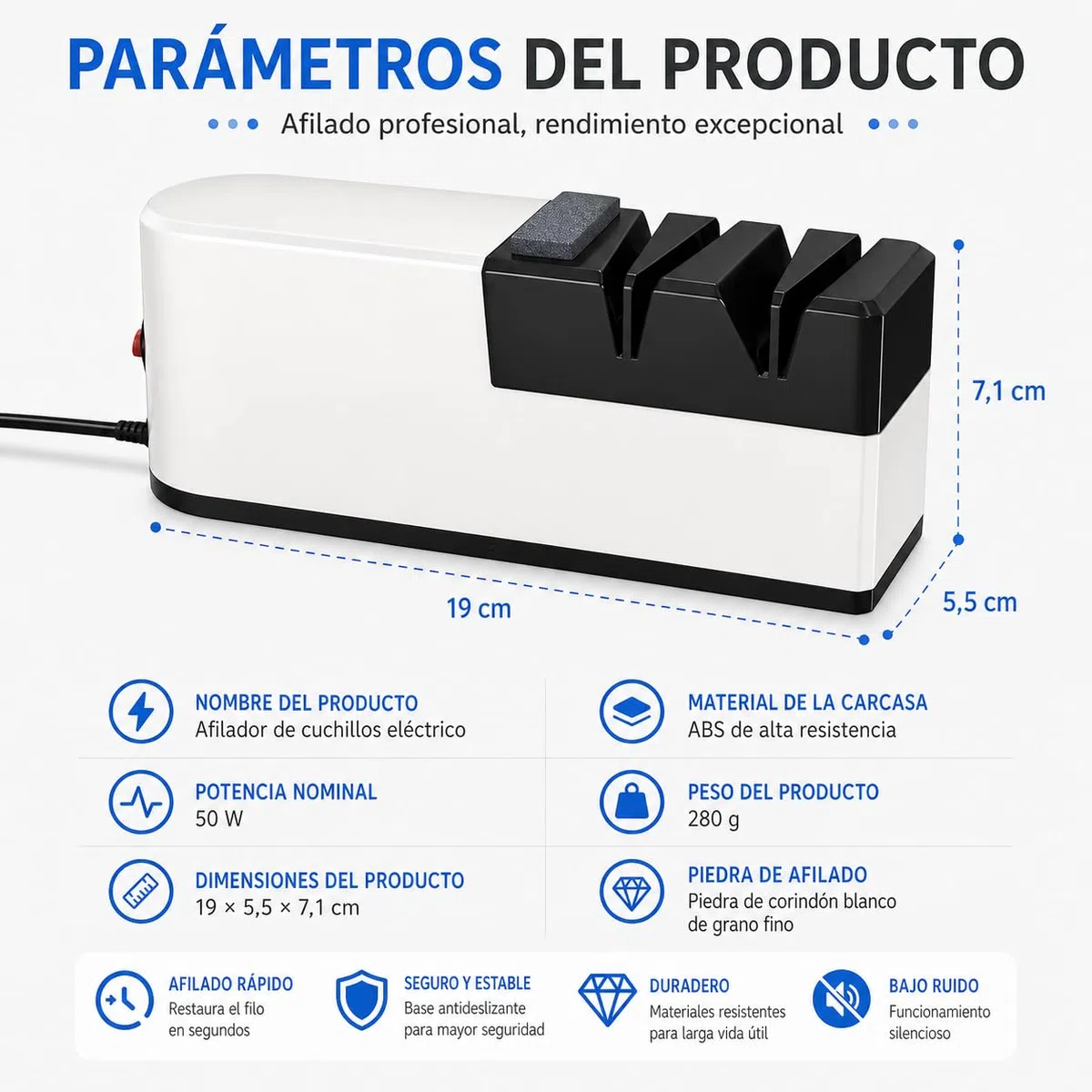 Afilador cuchillo eléctrico, siste-ma de afilado 5 en 1 con espalda recta, Afilador de cuchillos profesional para afilado grueso, reparación y afilado de cuchillos