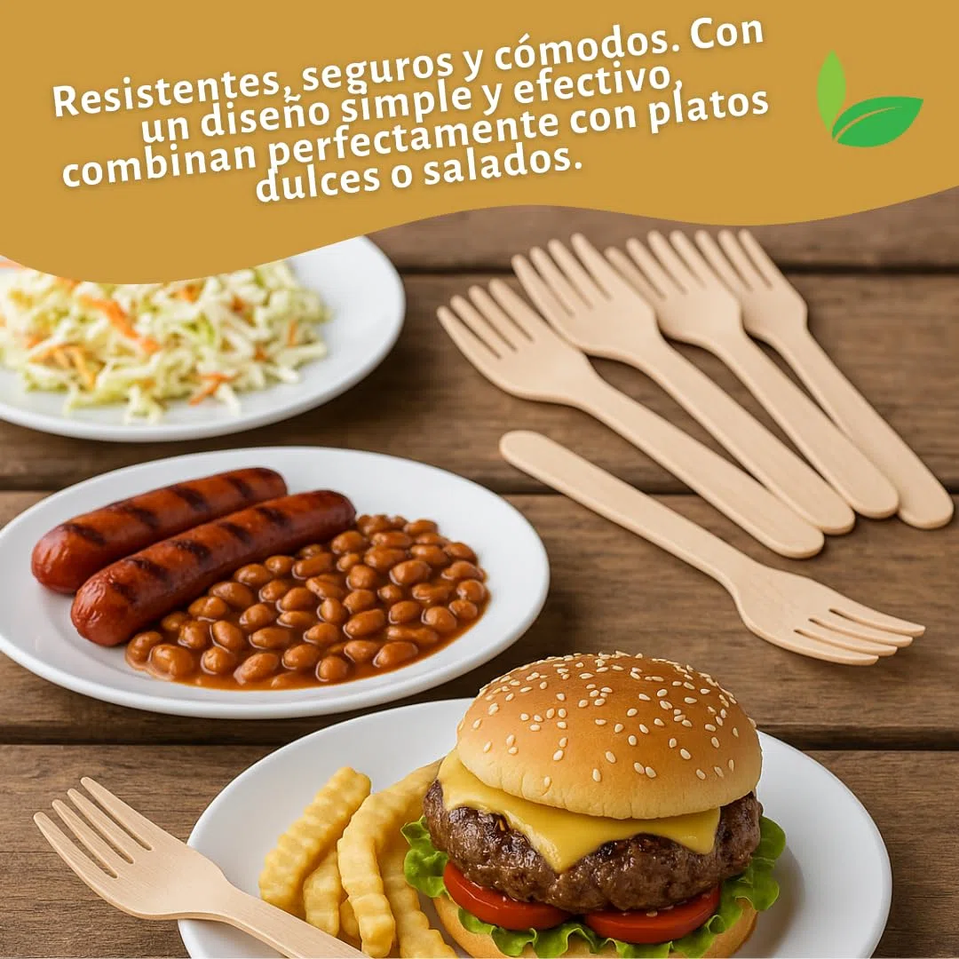 Tenedores de Madera Desechables 160 mm – Pack 500 Unidades | Cubiertos Ecológicos y Compostables | Sin Sabor | Tacto Suave | Ideales para Eventos, Catering y Para Llevar