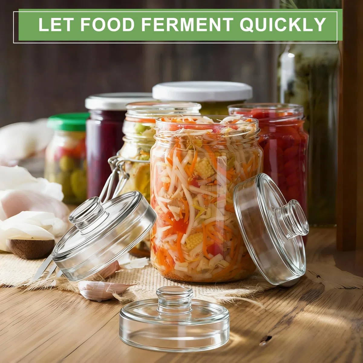 4 Piezas 7cm Fermentation Weights Pesas de Fermentación de Vidrio con Mangos para Hacer Probióticos Naturales, Chucrut, Kimchi, Encurtidos