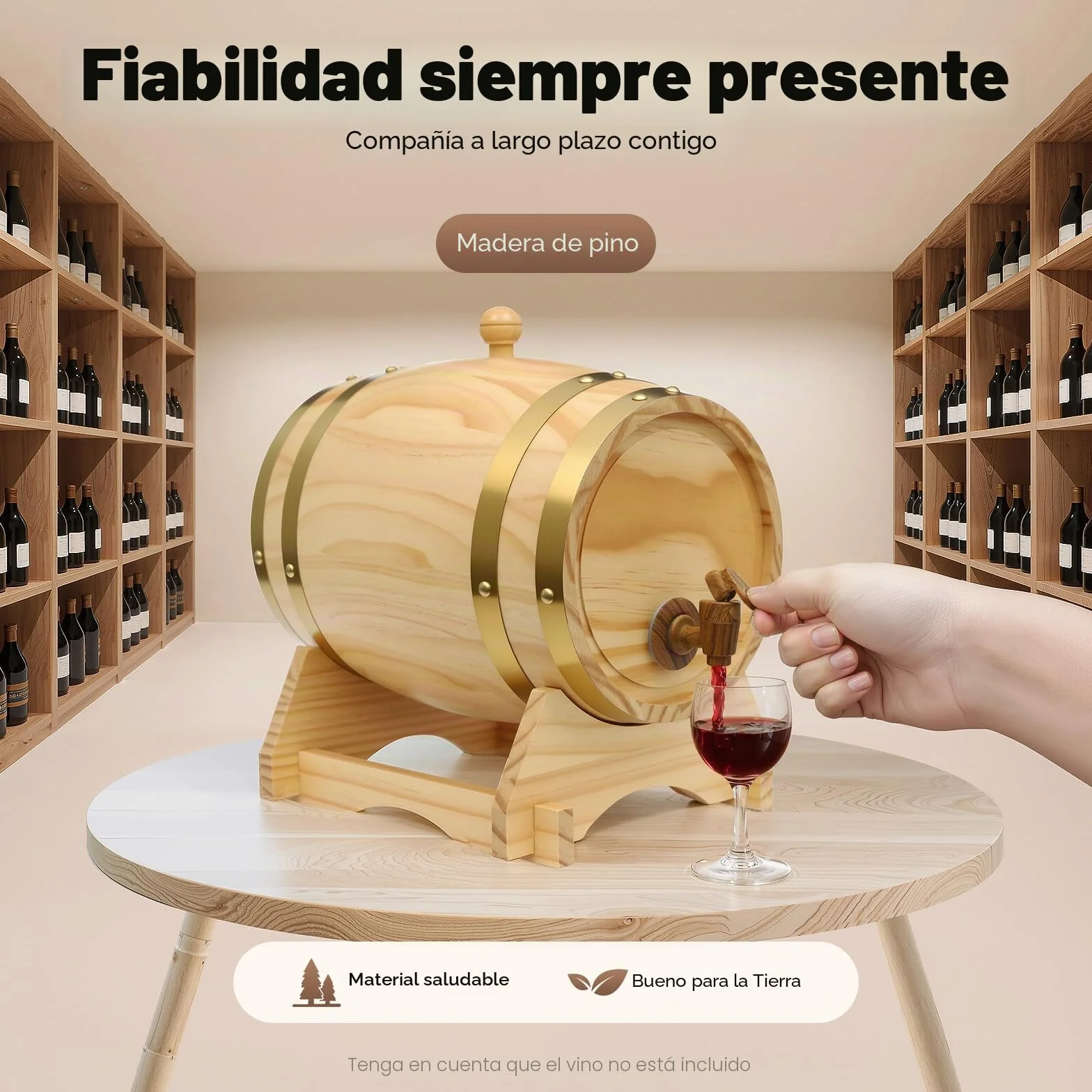 5L Barril de Vino con Grifo 30x22,5x28,5cm Ovalada Barril Madera Resistente al Desgaste, Resistente a Los Golpes con 1 Soporte para Hogares, Hoteles