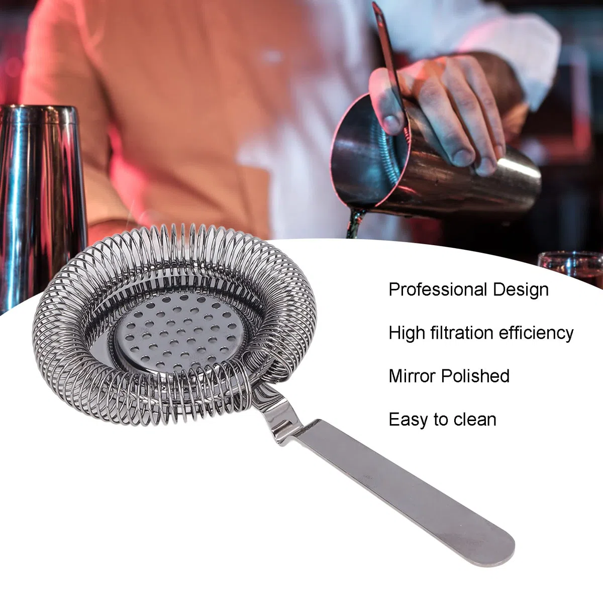 Colador de cóctel Colador de barra multifuncional Filtrado fino Cuchara de acero inoxidable profesional Bar Herramientas de vino para Bartending Restaurante Fiesta(01)