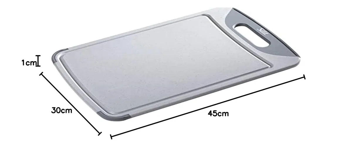 Silit -Tabla de Cortar rectangular con surco para líquidos y asa, Gris, 45 cm