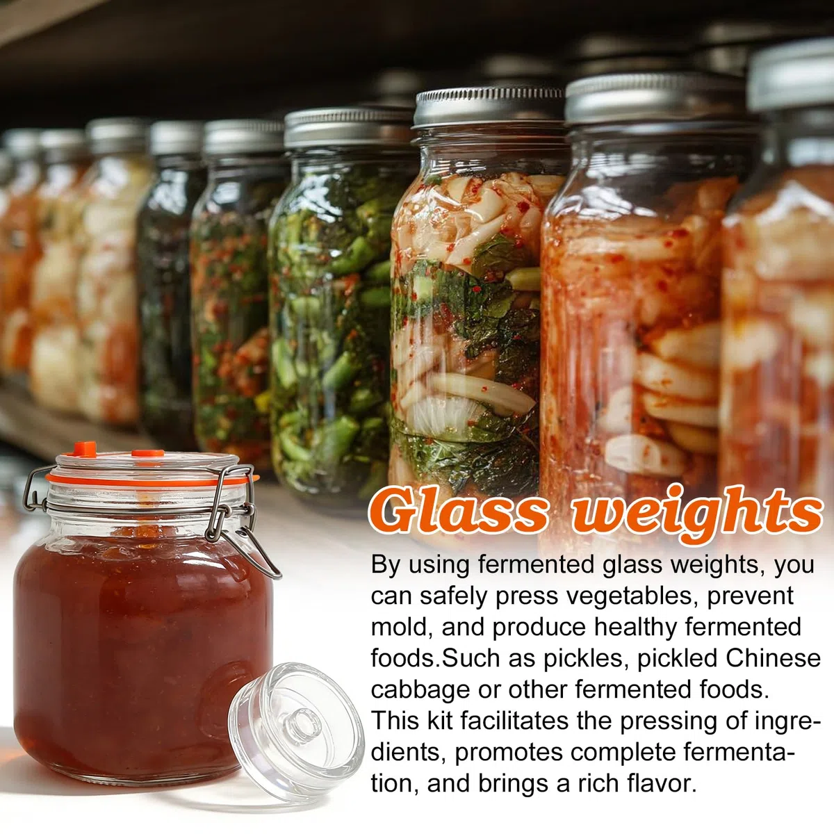 Vaso de fermentación de 2 l, recipiente de fermentación con esclusa de aire, cristal para fermentación para kimchi, chucrut, levadura, vidrio de fermentación con tapa de silicona y peso de