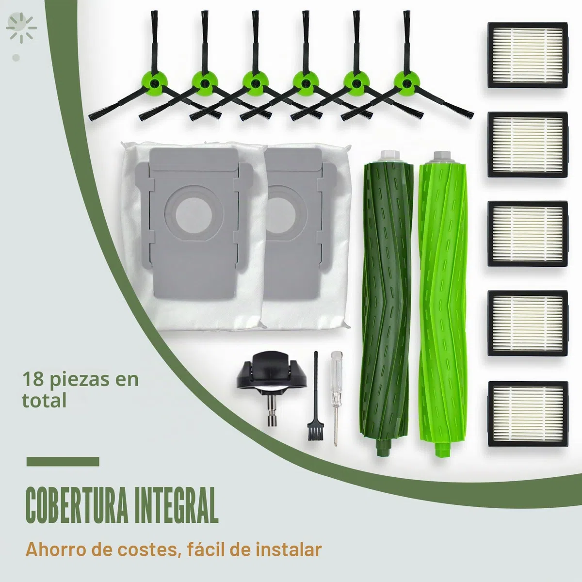 Kit de piezas de repuesto y accesorios para aspiradora robótica iRobot Roomba J5+ J6+ J7+ J8+ J9+ J Plus Serie, 1 rueda delantera, 1 cepillo de goma, 5 filtros HEPA, 6 cepillos laterales, 2 bolsas de