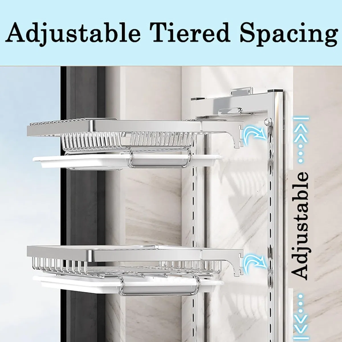 Escurreplatos de pared, con barra de 40 cm, con bandeja de goteo extraíble de acero inoxidable para colgar, plegable en portavasos, estantes