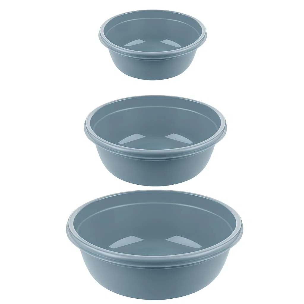 Set de 3 Palanganas Redondas de Plástico sin BPA – Bacineta de Plástico 5L, 7,5L y 10,5L – Barreños Grandes, Palangana Multiuso para Lavado, Limpieza y Jardín (azul)