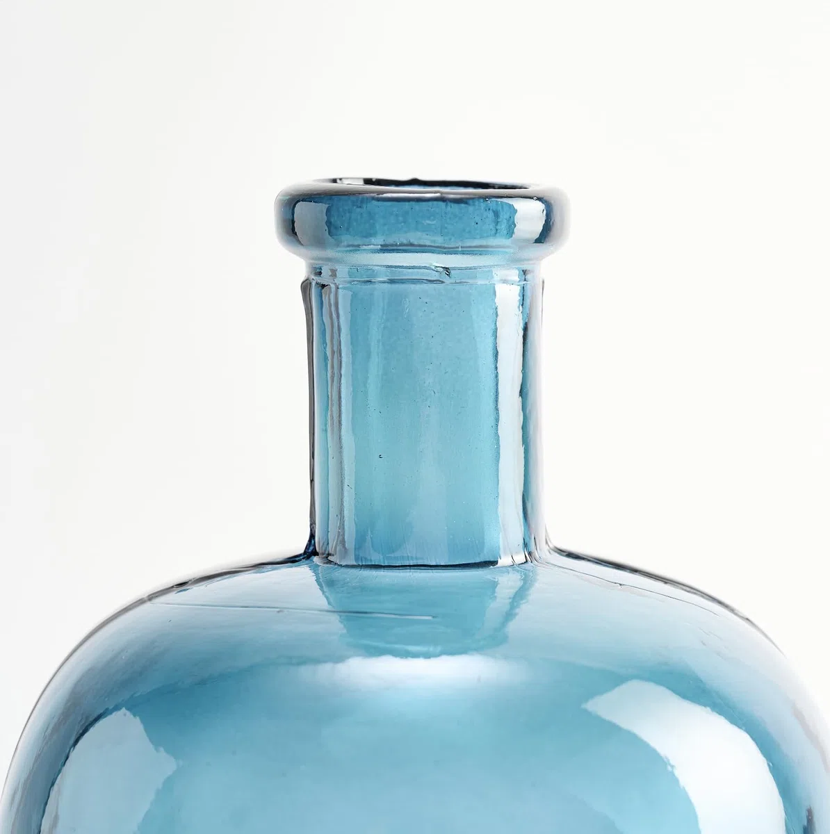 Botella Ancha de Vidrio Reciclado Liso - Garrafa de Cristal Artesana Estilo Mediterráneo Decoración del Hogar, Florero, Jarrón… (Turquesa)
