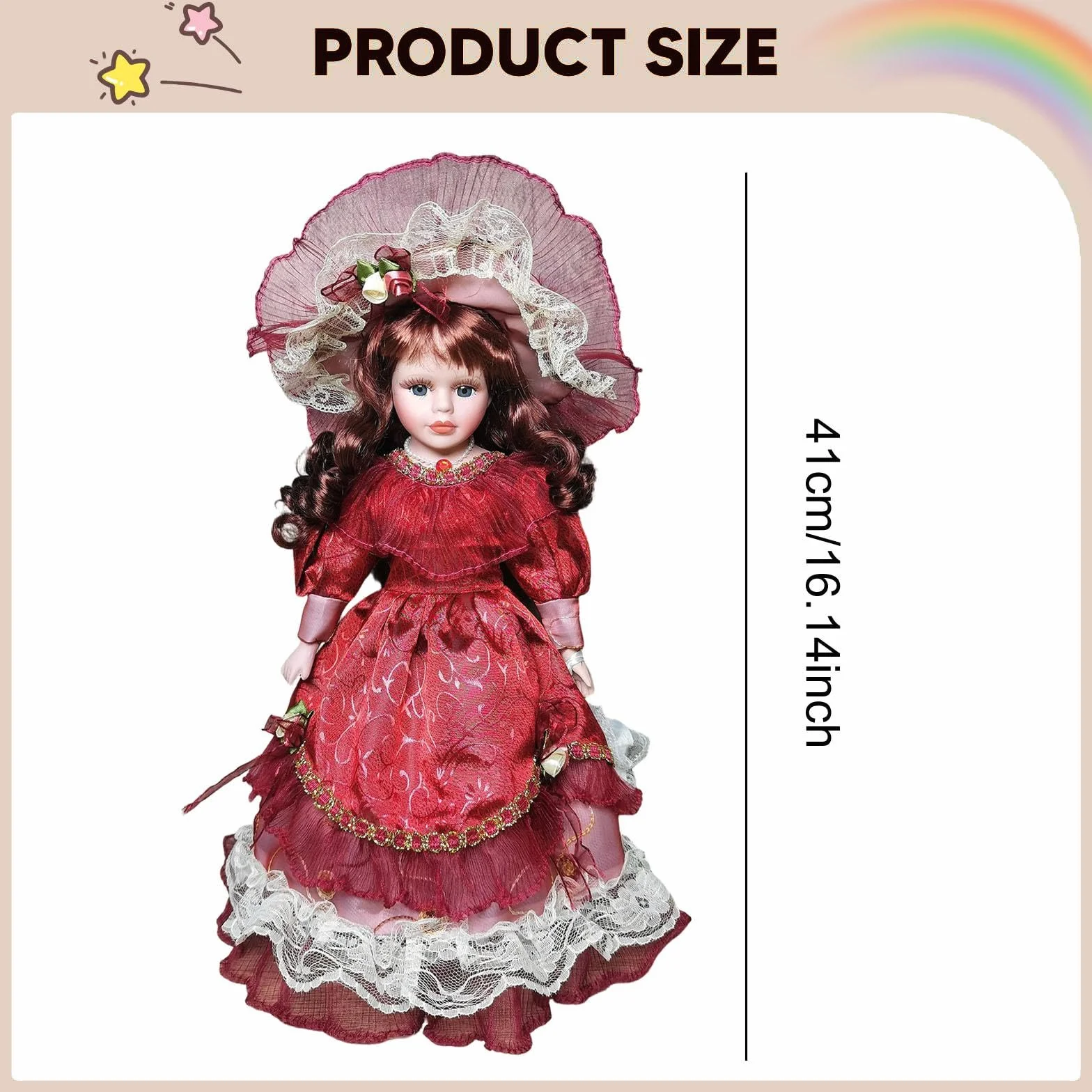 Muñeca de Elegante Figura Decorativa Miniatura con Vestido Antiguo y Sombrero Detallado Mujer Artesanía Adecuada para Regalar Cumpleaños, Burdeos, Individual