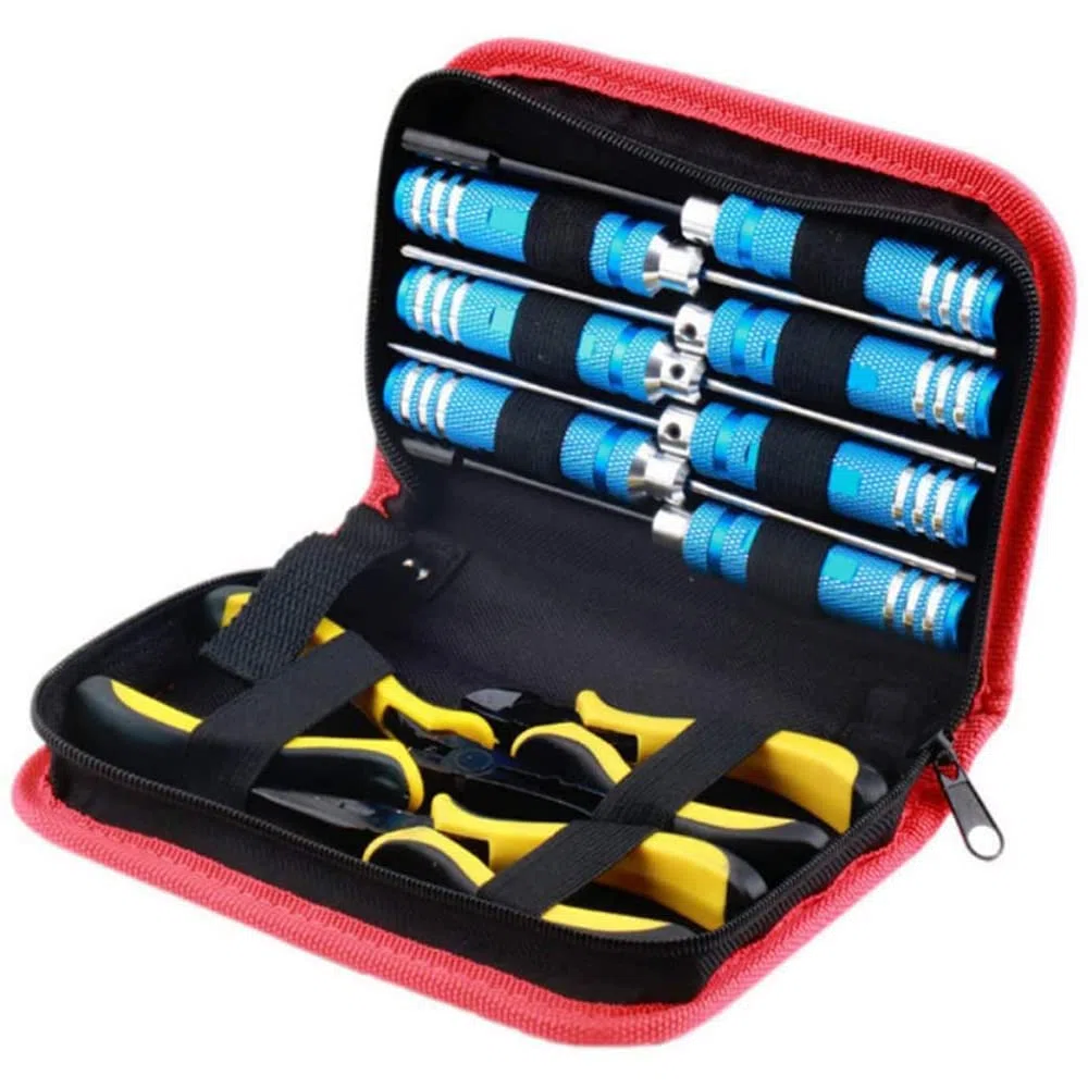 Juego de herramientas RC 10 en 1 de acero inoxidable, alicates de destornillador de manga hexagonal, kits de reparación de zócalos para coches RC, barco, cuadricóptero, helicóptero, modelos