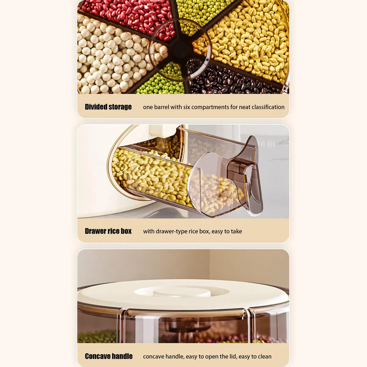 Cubo de arroz genérico para arroz - 6 ejercicios para alimentos secos | Contenedor de cocina con un | Organizador de cereales, legumbres, pasta, arroz y alimentos secos para doméstico