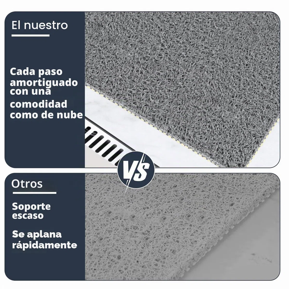 Alfombra de Baño Antideslizante 60x60cm Cuadrado, Alfombrilla de Ducha de PVC con Textura de Luffa, Alfombra Antideslizante para Ducha, Secado Rápido Gris