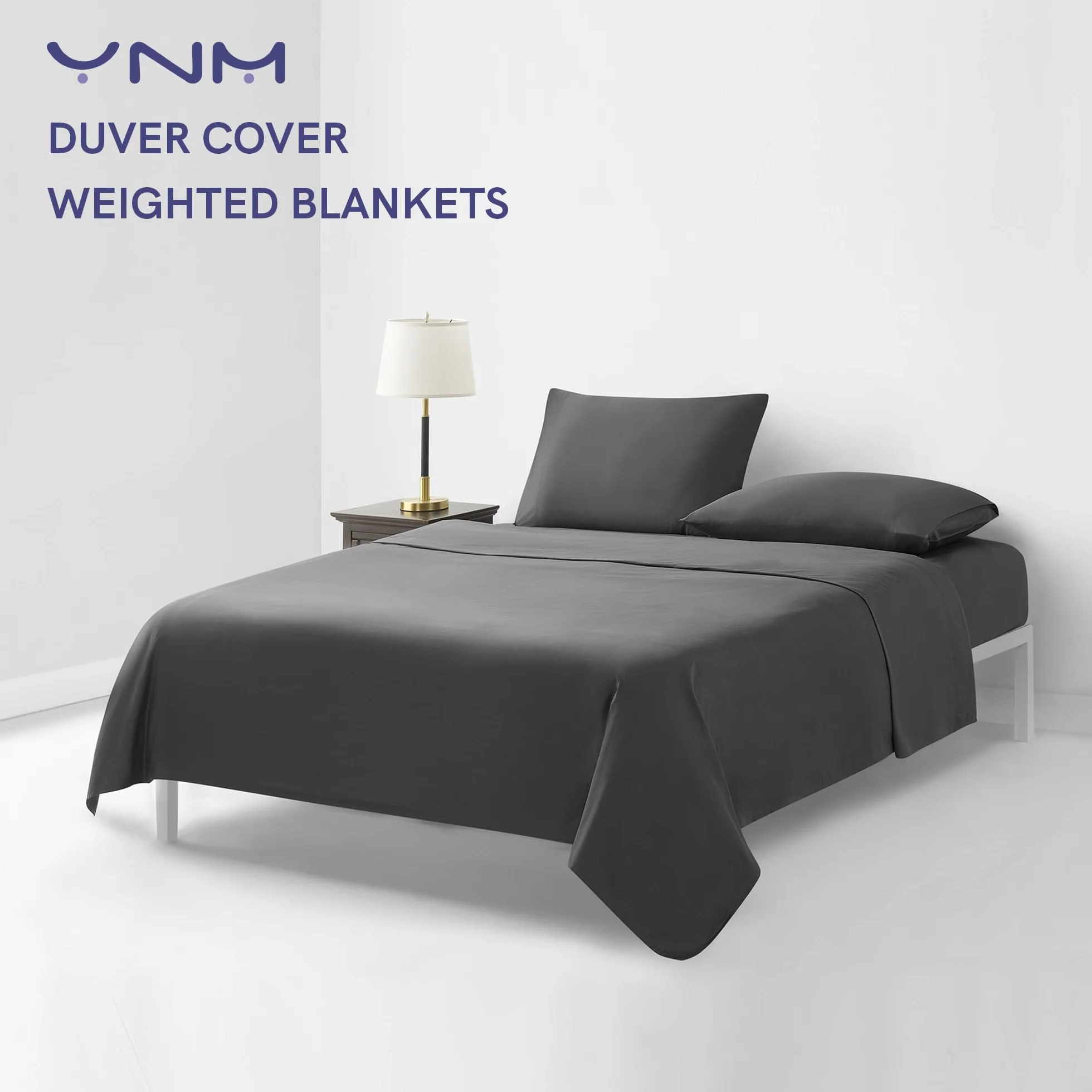 YnM Funda de edredón de algodón para mantas con peso (104 x 152 cm), estampado gris oscuro