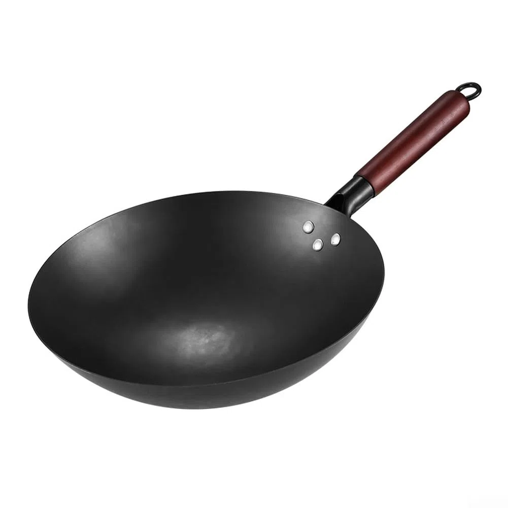 Sartén wok de hierro fundido de 30 cm, 32 cm, 34 cm, 36 cm, sin revestimiento, resistente para cocina de gas o eléctrica, uso doméstico (12.6 pulgadas)