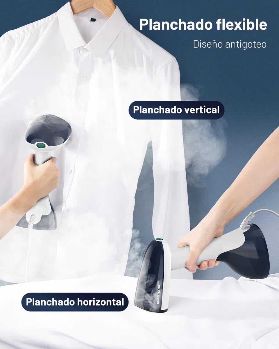 BEAUTURAL Plancha Vertical Vapor Portátil para Ropa, con Placa Calefactora de Aluminio, Calentamiento Rápido en 35 Segundos y Depósito de Agua Extraíble (Solo para 220-240V)
