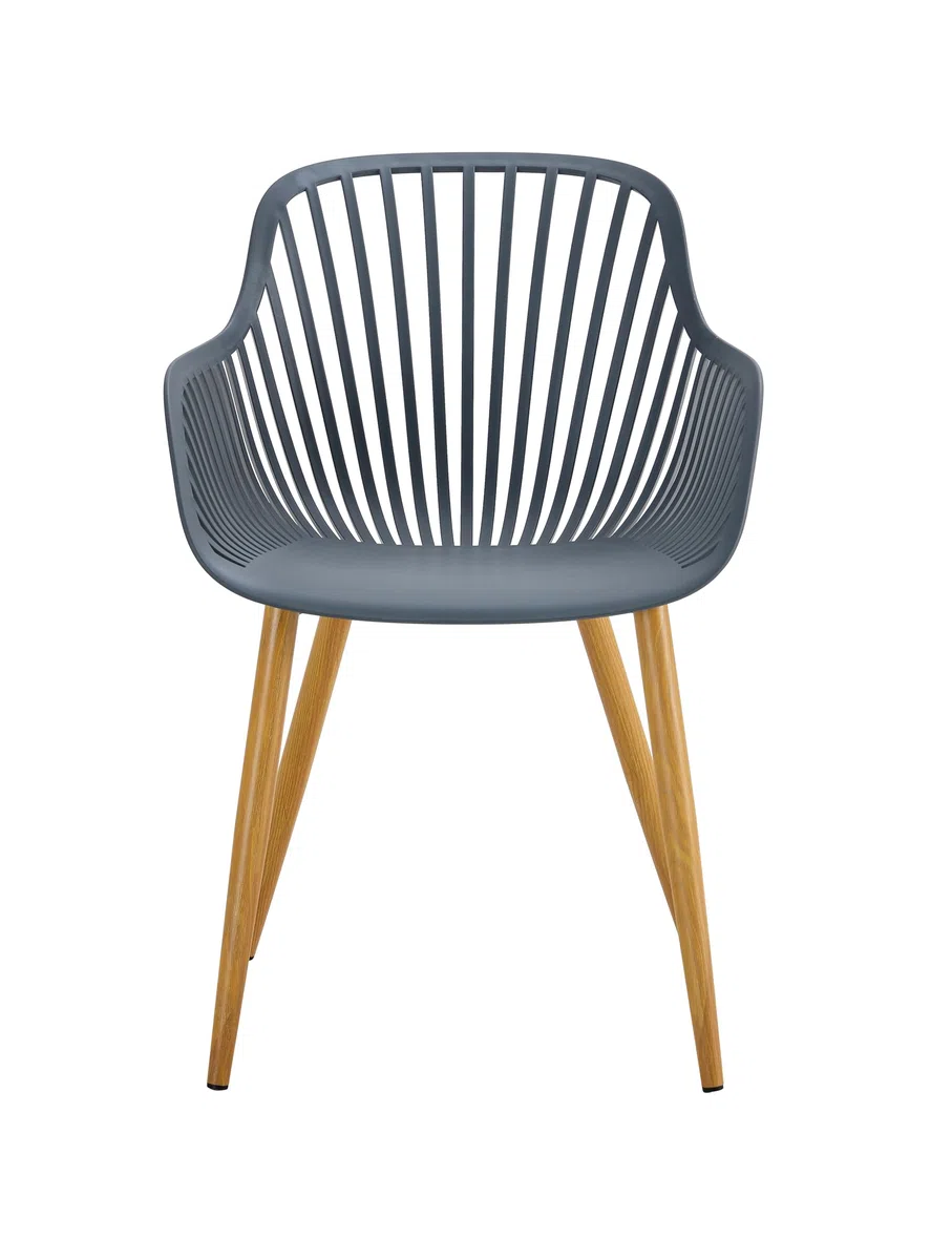 KG KITGARDEN - Pack de 4 Sillas de Polipropileno y Acero Imitación Madera con Reposabrazos para Exterior Jardín Hostelería, 53x58x83 cm, Gris Antracita