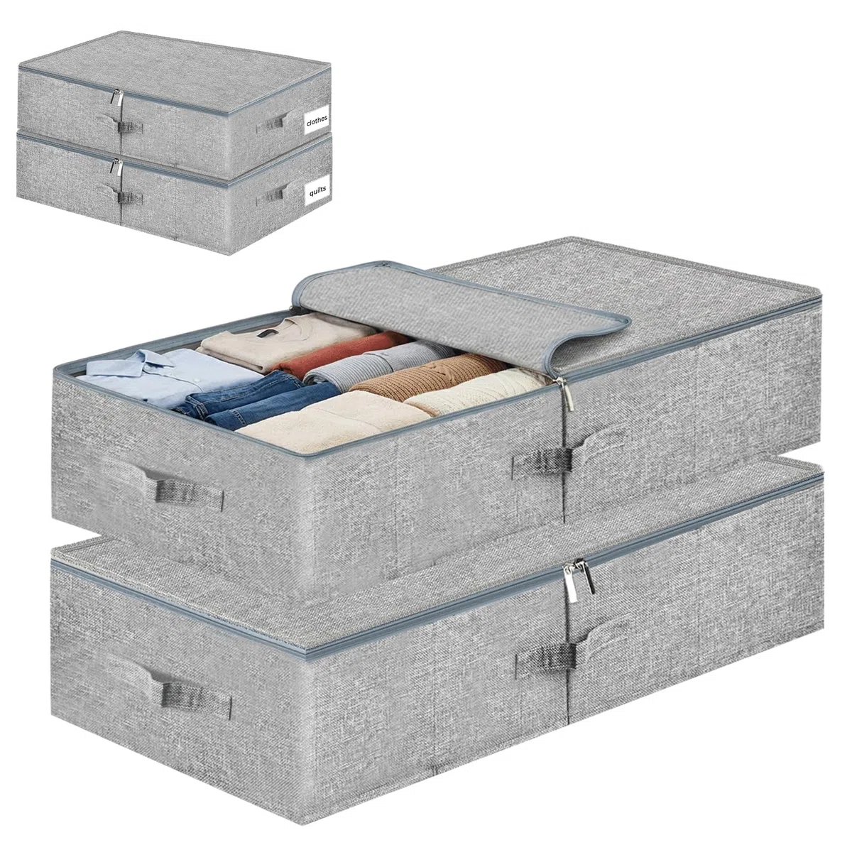 2 Piezas Caja de Almacenaje Bajo la Cama con Tapa, Lavable Plegable Organizador Armario, Contenedor de Almacenaje para Debajo de Cama, Plegables Bajo Cama para Ropa Mantas Sábanas Zapatos