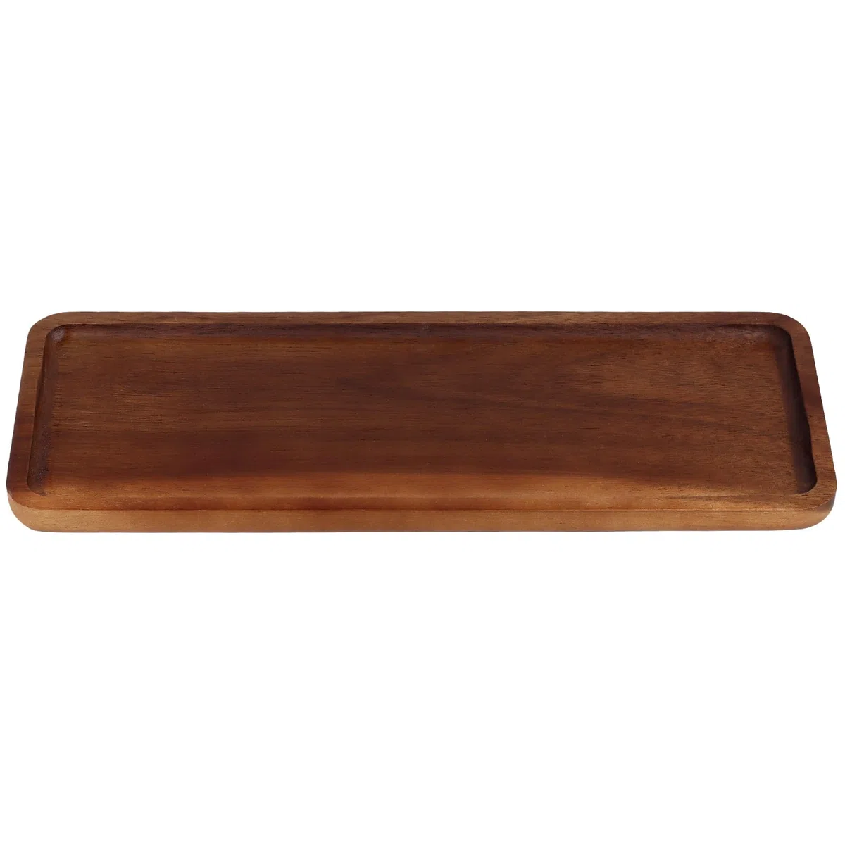 Juego de 4 platos de madera de acacia, bandeja rectangular de 11 x 4 pulgadas con borde elevado para exhibición de frutas y decoración del hogar