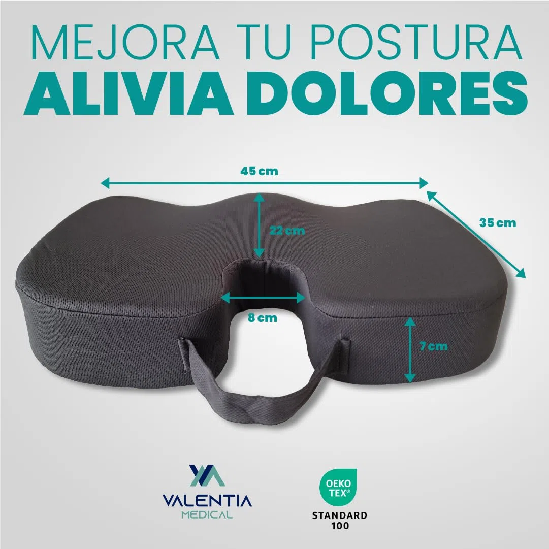 Cojín Viscoelástico Ergonómico para Coxis Firmeza Suave, Espuma Viscoelástica con Funda Lavable, Antideslizante para Silla de Ruedas Oficina Coche Gaming, Negro