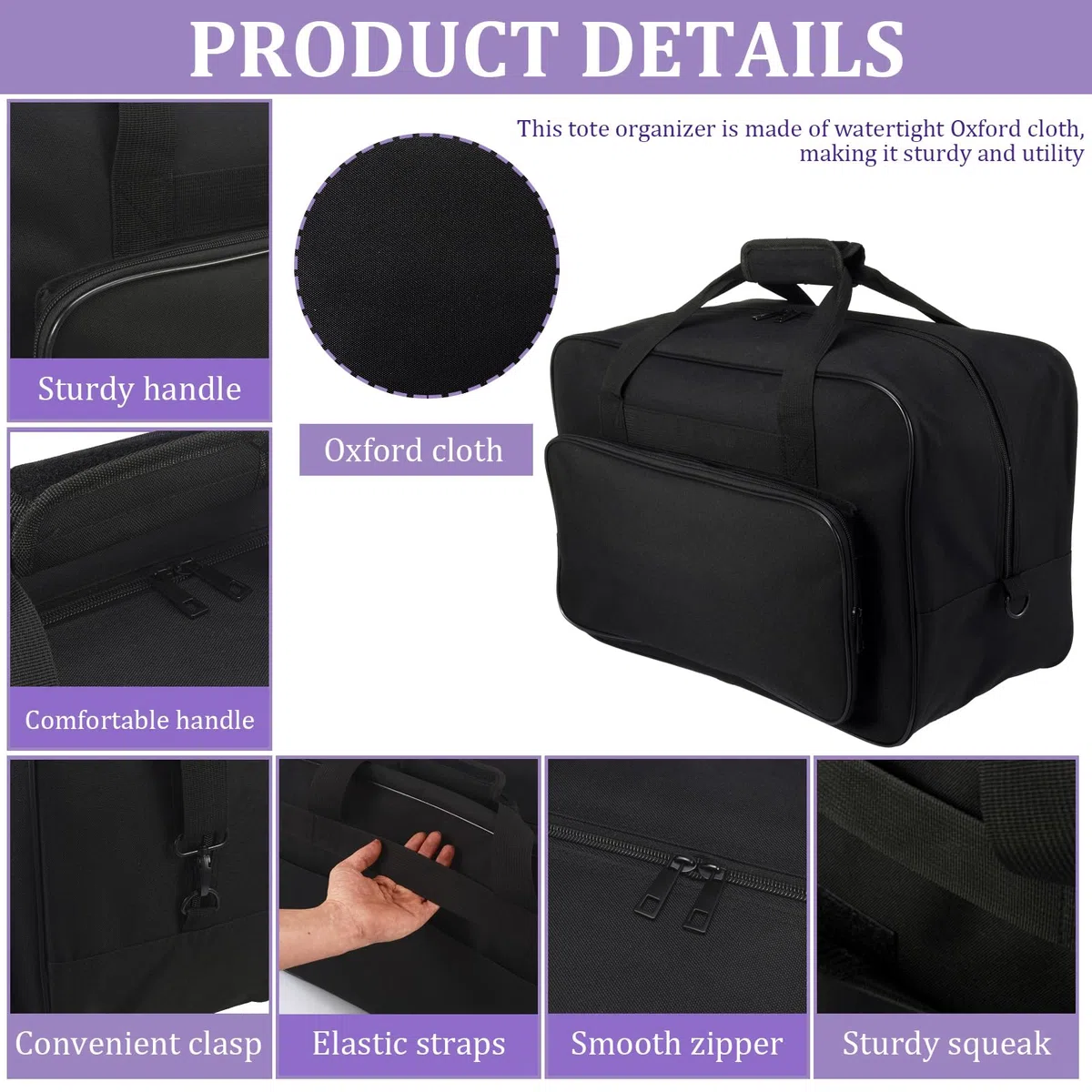 Maletín para máquina de coser, impermeable, con correa para el hombro y asas, 46 x 23 x 32 cm, maletín universal para la mayoría de máquinas de coser estándar y accesorios, Negro , large