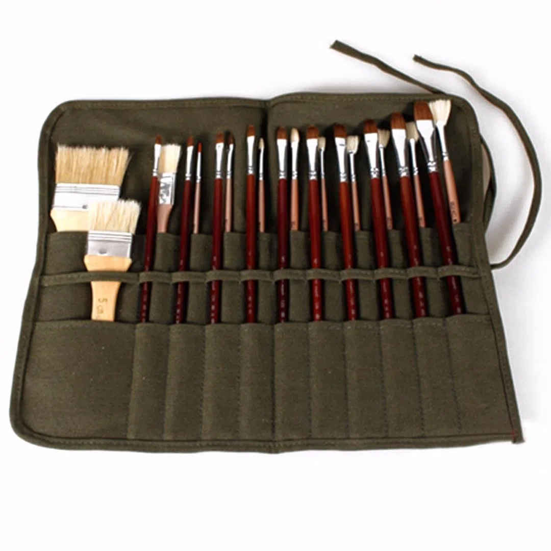 Soporte para pinceles de pintura, bolsa de almacenamiento enrollable para pinceles de pintura con 22 ranuras, bolsa de lona enrollable para envolver pinceles de aceite de acuarela.