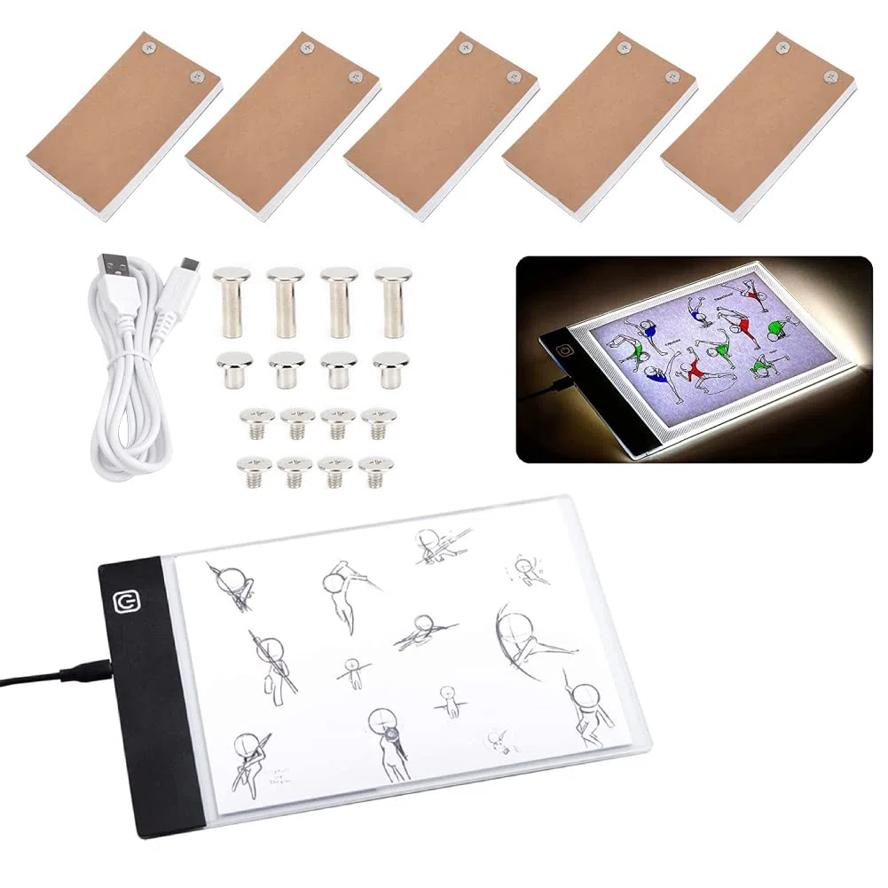 Dibujo A Mano Tablero Led Ultrafino A6 Niños USB Flip Book Kit Set Pintura Arte Suministros Tablero De Dibujo(USB)