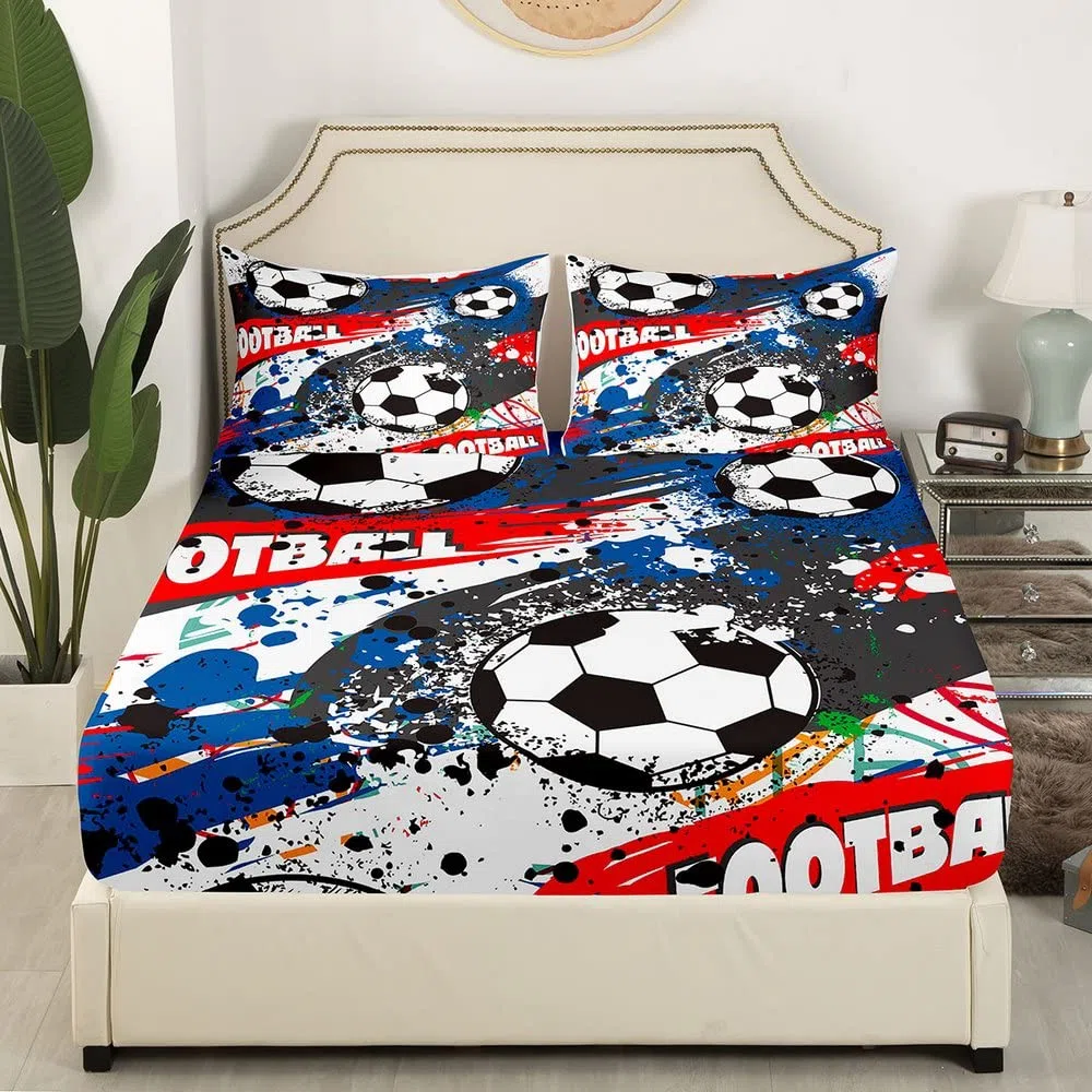 Juego de sábanas de fútbol con temática deportiva, juego de pelotas de fútbol, juego de sábanas de regalo para amantes del fútbol, juego de sábanas para niños, niñas, adolescentes, microfibra individ