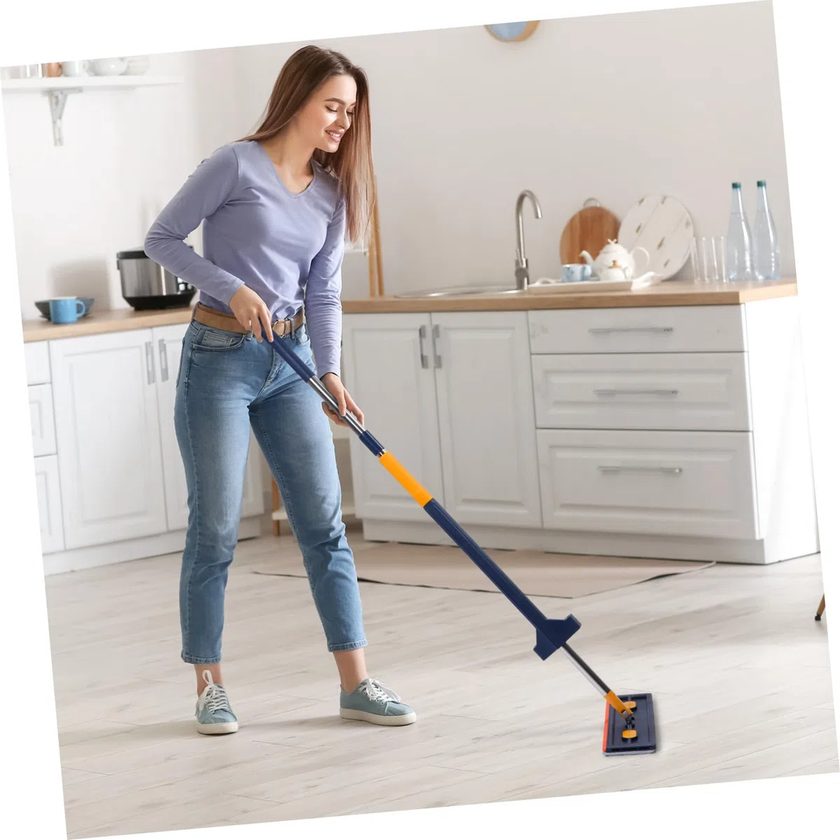 Fregona Plana Multifuncional 6 Almohadillas de Microfibra, Trapeador sin Lavado, Absorción Alta, Color Azul, para Limpieza de Suelos, Hogar y Baño, Herramienta Práctica para Uso