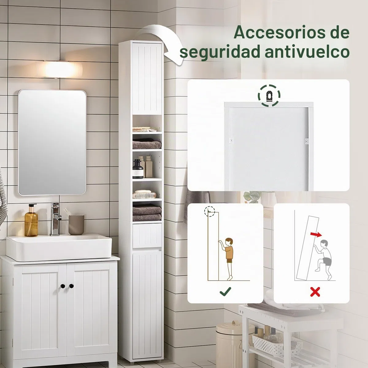 SoBuy Mueble Baño Alto Armario Baño Estrecho 20x180x20 cm Blanco | Mueble Baño Auxiliar, Armario Columna Baño con Puertas, Cajón y Estantes, Mueble Almacenaje Estrecho, BZR160-W
