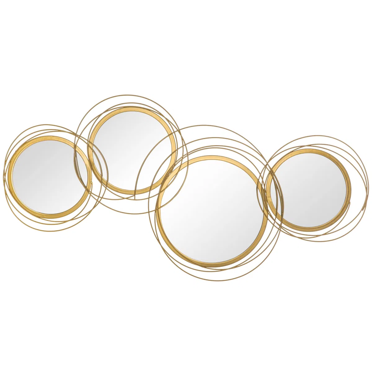 HOMCOM Decoración de Pared de Metal 3D Espejos Redondos 107x56 cm Dorado | Escultura de Espejos Redondos, Adornos Metálicos, Salón Dormitorio Cocina, Recibidores