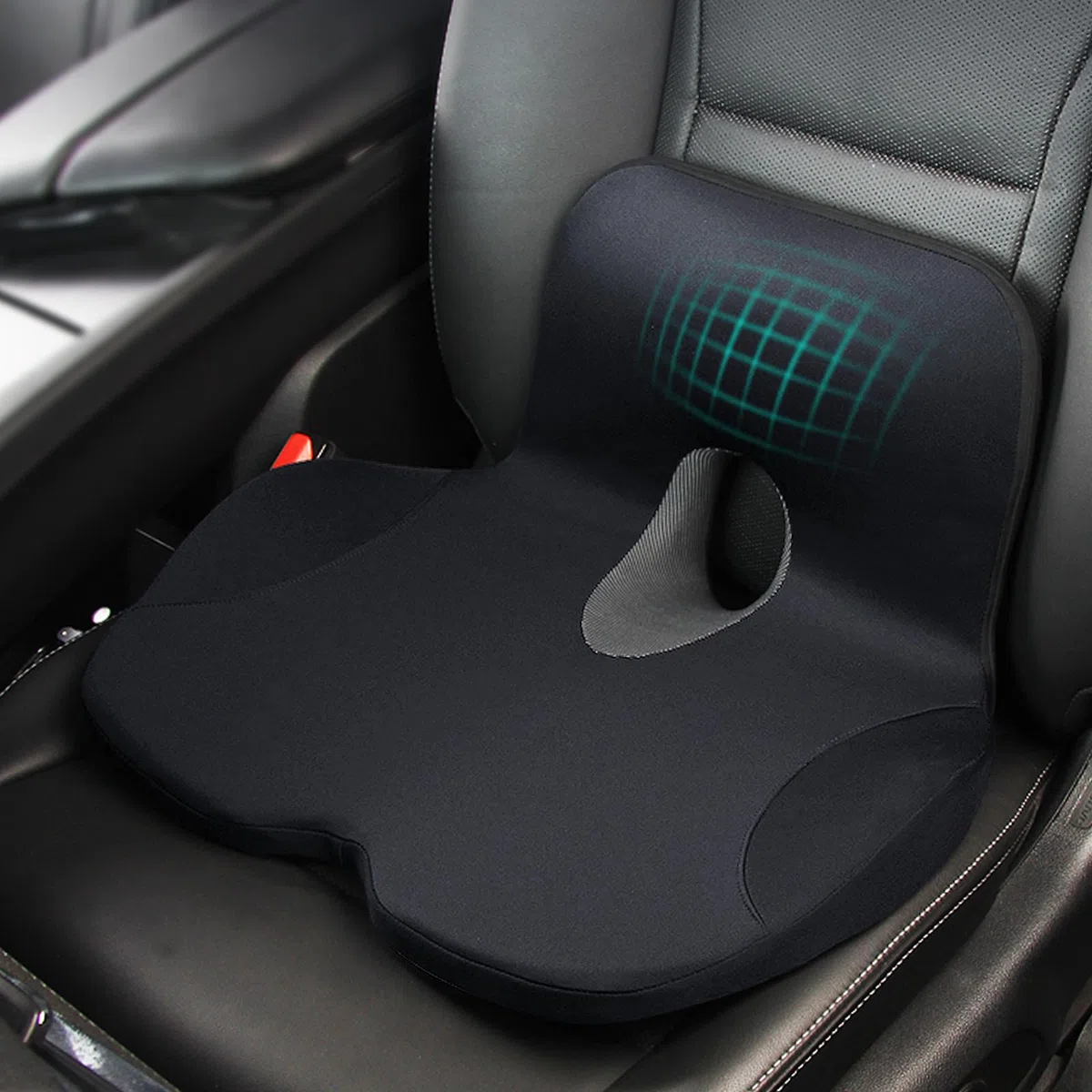 Cojín de asiento de coche con memoria de forma con soporte lumbar, comodidad ergonómica para la espalda, ideal para viajes largos, oficina, camión, conductor, funda extraíble y lavable. (Negro)