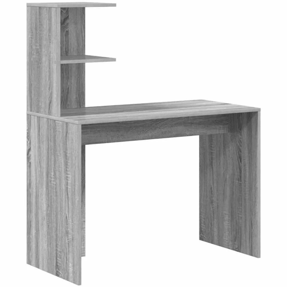 Escritorio de madera Sonoma gris con espacio de almacenamiento y estantería, 133,5 x 50 x 124 cm, 2 piezas, ergonómicamente ahorra espacio para oficina, oficina en casa y lugar de trabajo