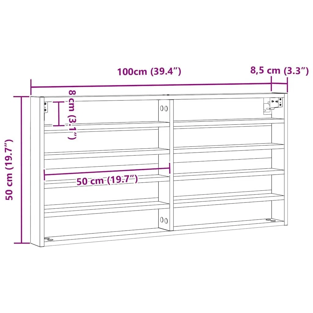 vidaXL Armario de Exhibición Madera Envejecida 100 x 8,5 x 50 cm, Solución de Almacenamiento, gabinete Elegante, estanterías Modernas, Muebles geniales para casa y Dormitorio