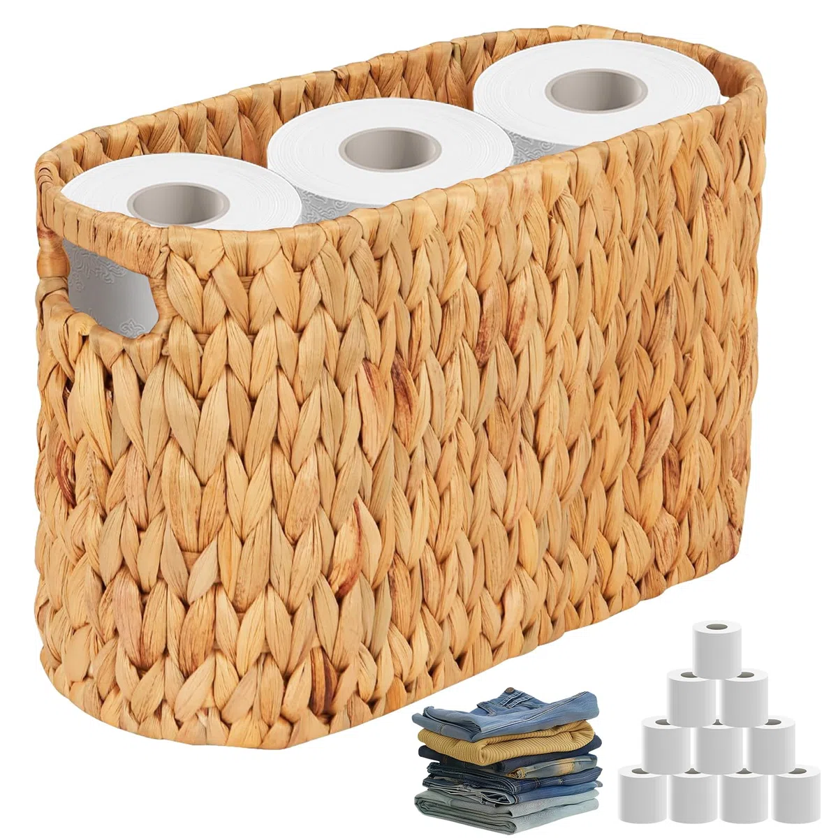 Jacinto de Agua Trenzado, Materiales Naturales Tejidos a Mano, Cesta de Almacenamiento Tejida, Almacenamiento de Papel Higiénico, Organizador de Armario, Cestas de Almacenamiento de Baño