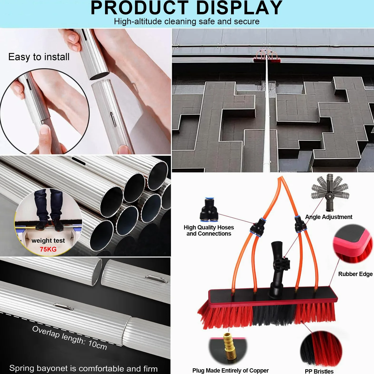 Teles - Kit de cepillo de limpieza de ventanas, limpiador extensible ajustable de 3 m para tejados, canalones y zonas altas, herramienta de alcance sin esfuerzo para una fácil limpieza