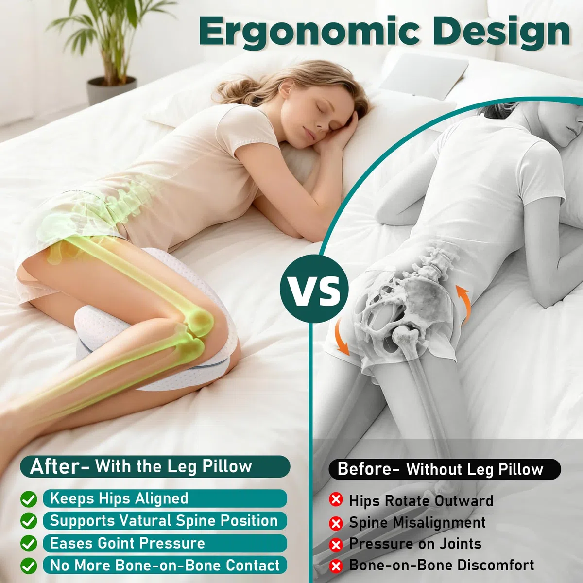 Dioxide Almohada Piernas Dormir, Almohada Rodillas para Dormir con Almohada para Piernas para Dormidores Laterales,Cojín de Soporte Pélvico para Piernas,Rodillas,Caderas,Espalda y Embarazo(Blanco)