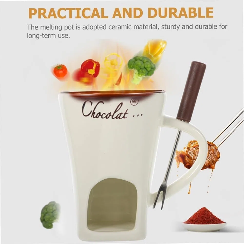 Tazas de fondue con luz de té, taza de fondue, juego de fondue de chocolate, taza de fondue de chocolate con tenedor, taza de fondue de chocolate para queso, caramelo, regalos de cumpleaños y boda