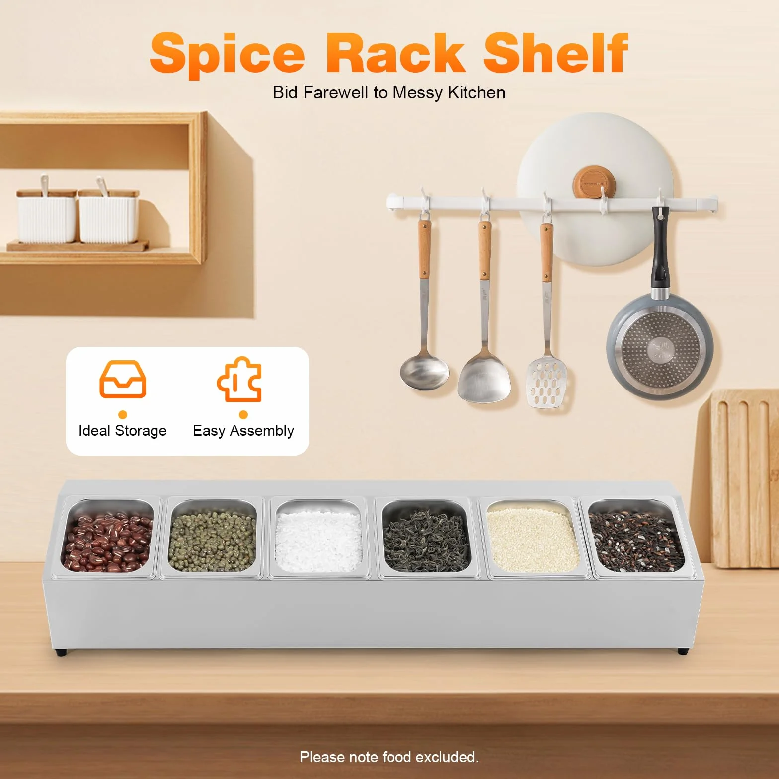 Estantería para condimentos, 6 recipientes con tapa, para restaurantes, restaurantes y cocinas