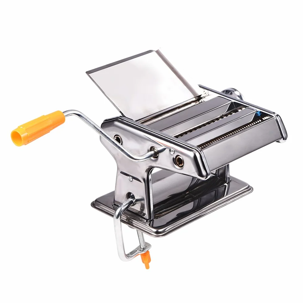 Walfront Máquina para Hacer Pasta Máquina para Hacer Fideos Manual de Acero Inoxidable con 2 Anchos de Hoja Ajustables 2,5 Mm y 4,5 Mm Manivela Extraíble Base Antideslizante para los Amantes de la