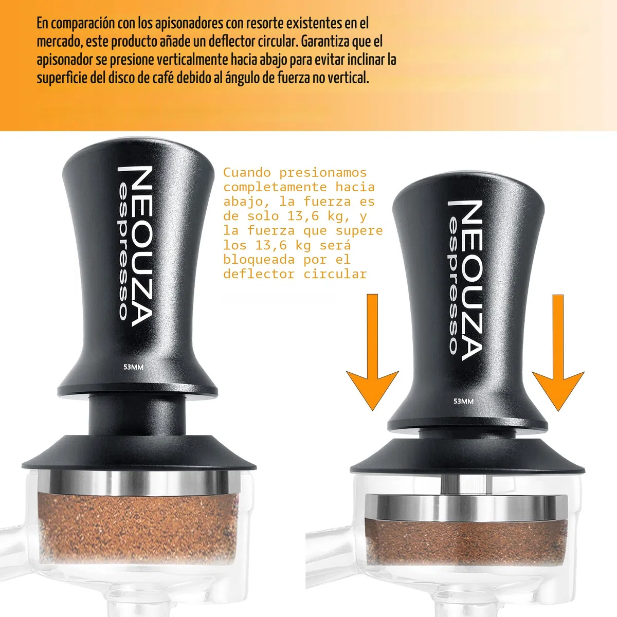 NEOUZA Herramienta de accesorios de máquina de café, antiadherente, mango refinado, base plana de acero inoxidable (51 mm, negro mate)