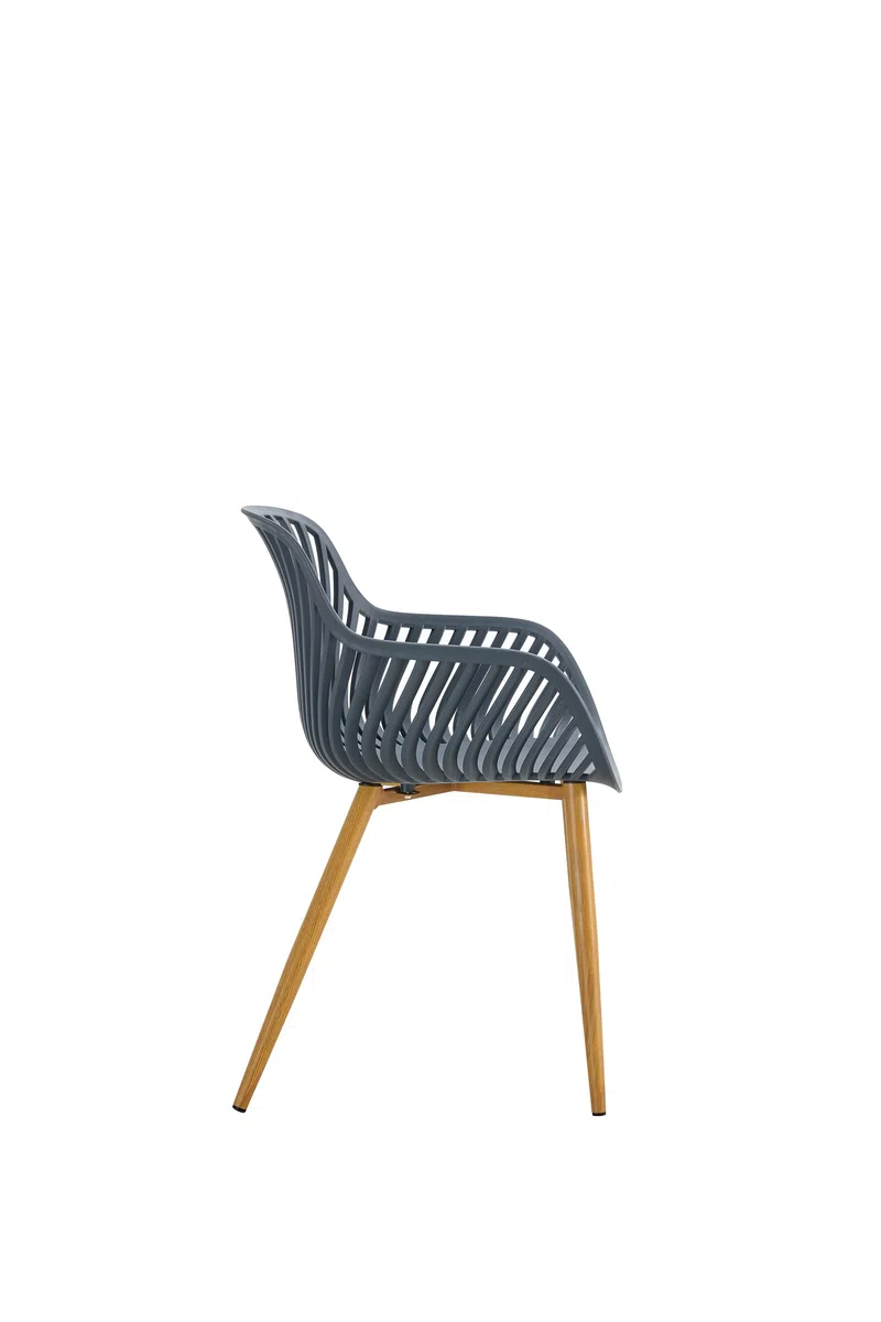 KG KITGARDEN - Pack de 4 Sillas de Polipropileno y Acero Imitación Madera con Reposabrazos para Exterior Jardín Hostelería, 53x58x83 cm, Gris Antracita