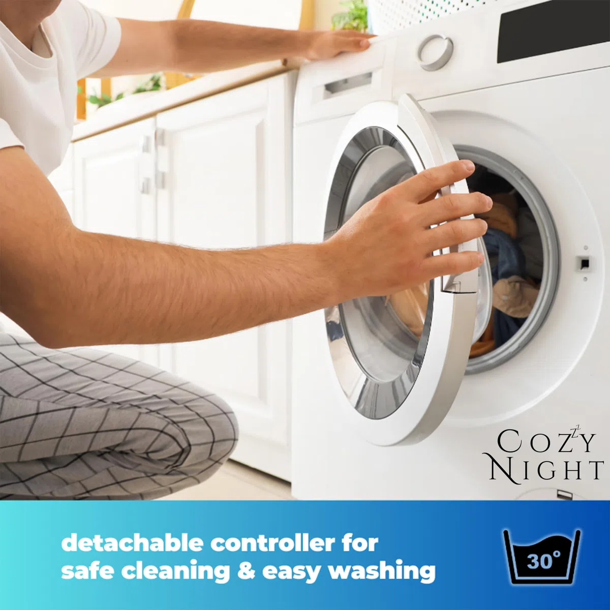 Cozy Night Manta eléctrica doble, tamaño 140 x 192 cm, funda de colchón ajustada y suave, correas de esquina de ajuste rápido, 3 niveles de calor, control dual de 70W y lavable a máquina