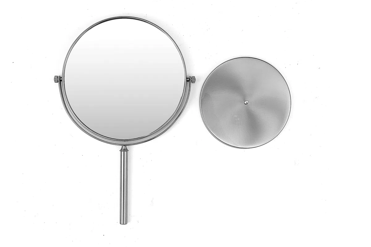 Exclusivo Espejo cosmético de Acero Inoxidable con 5 aumentos | Baño Lámpara LED Maquillaje Espejo de vanidad Espejo de Mesa WC (Acero Inoxidable (Cepillado), 5X)