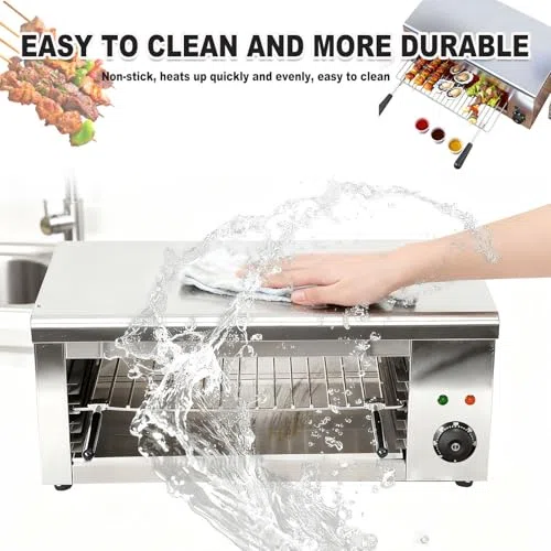 Horno de salamandra eléctrico comercial con control termostático, potencia de 2000 W, rejilla ajustable para cocinar perfectamente, para pizza, pollo asado y carne en cocinas profesionales