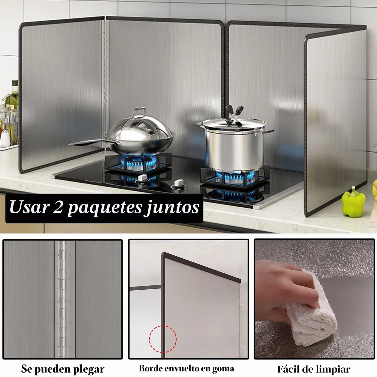 TiciKim Protector Salpicaduras Cocina Protectora de Cocina Plegable, Protector contra Salpicaduras Antiadherente de 2 Lados Plegabl Protector de Aceite Estufa de Gas - 40 x 30 cm - Paquete de 2